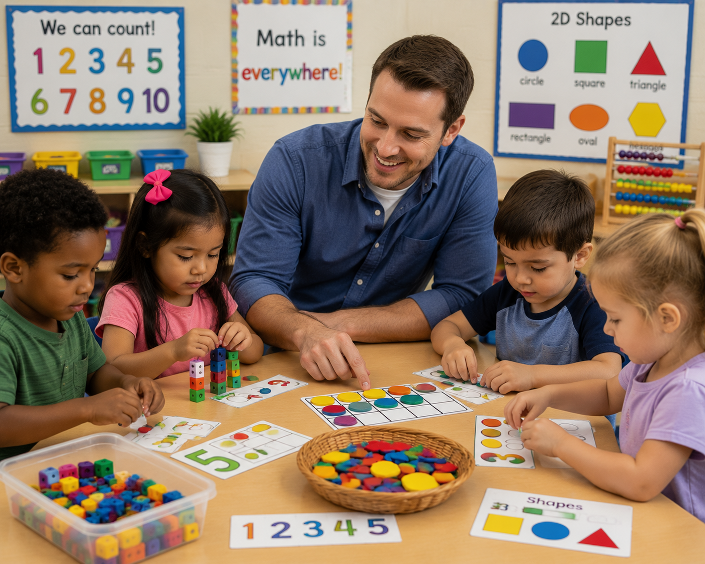 Crianças explorando conceitos matemáticos através de brincadeiras